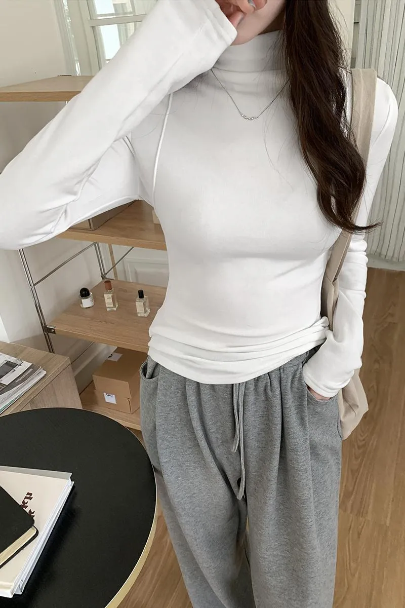 White High-Collar Slim Long-Sleeved T-Shirt Female Chunqiu New Style Slim Undershirt With Chic Temperament - Image 12