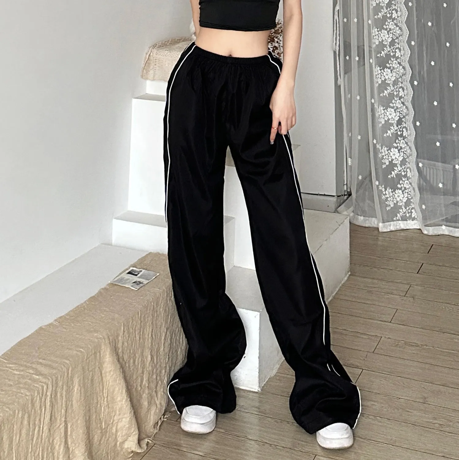 2025 Winter New Products Street High-Waisted, Loose, Thin, Rope-Tied Feet, Sports And Leisure Pants, Long Trousers - Image 4