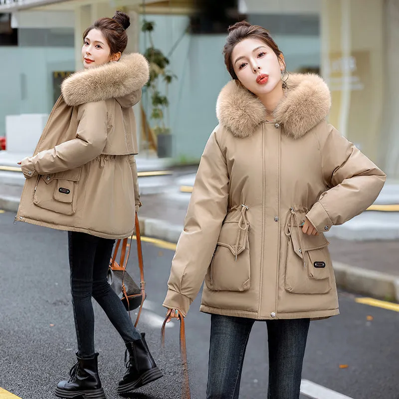 Cotton Suit Women 2024 Winter Long Plus Velvet Big Wool Collar Down Cotton Suit Korean Version Of Thick Warm Tide Cotton-Padded Jacket - Image 4