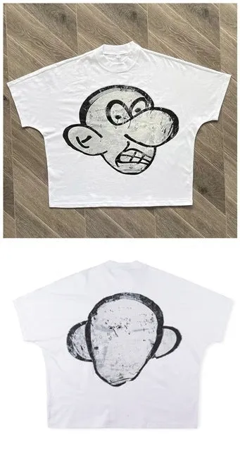 Znbbw Street Cartoon Long Printed Short-Sleeved Y2K Summer Casual Loose Couple Shirt - Image 9