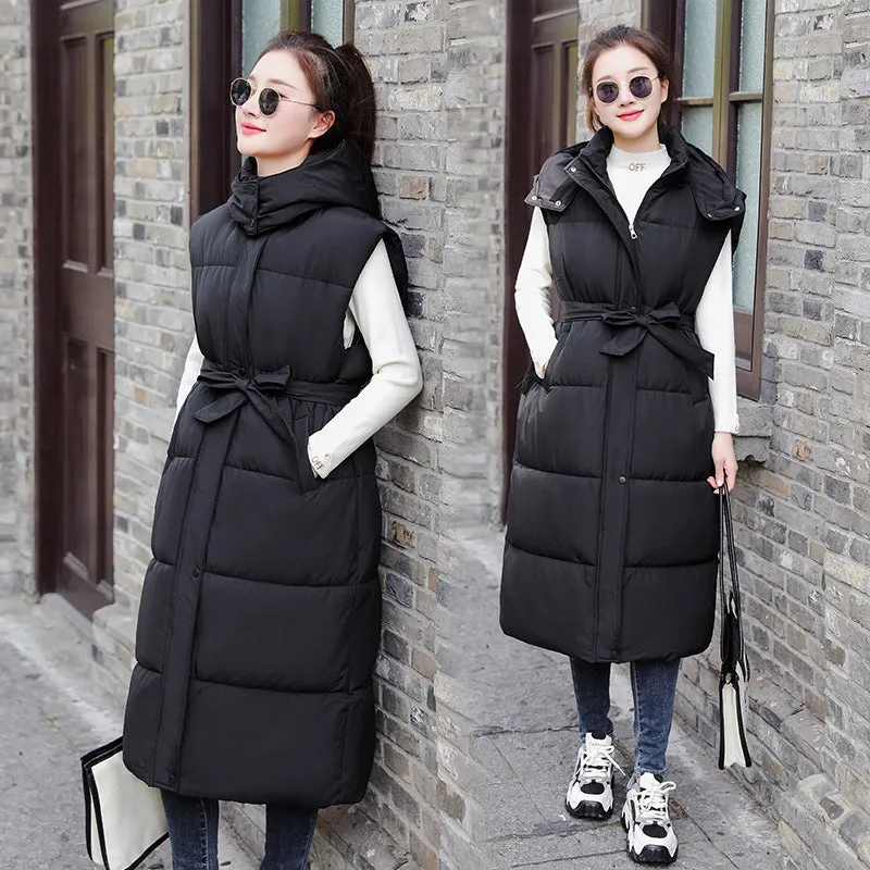 Cotton Jacket Vest Women's Medium Long Coat 2024 New Autumn And Winter Vest Through The Knee Horse Clip Thickened - Image 4