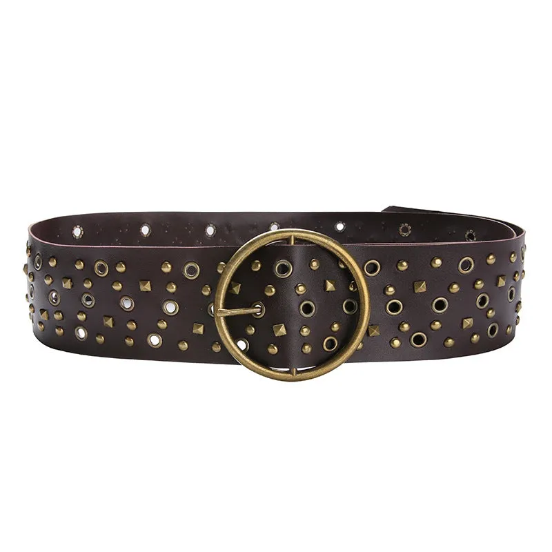 Spicy Girls Fashionable Retro Rivet Ring PU Leather Belt 2024 Sexy Waist Elastic Waist Seal Accessories Belt - Image 2