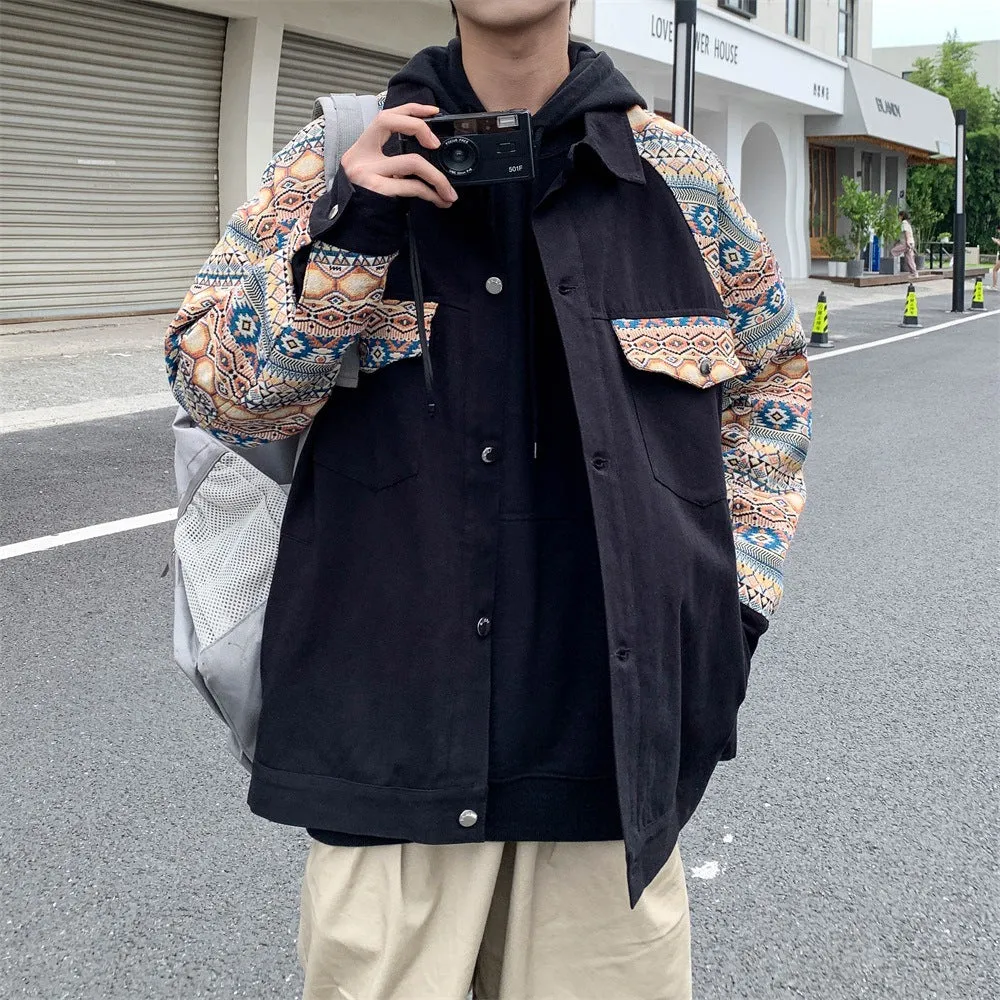 Male Spring And Autumn Design Sense Minority China-Fashion Ruffian Handsome Print Jacket Large Size Retro Niche Splicing Jacket Coat - Image 7