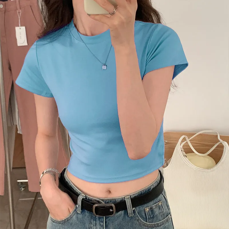 Korean Splicing Design Feel Bottom Shirt Spring And Autumn New Loose High Waist Thin Short-Sleeved T-Shirt Blouse - Image 10