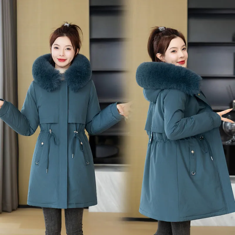 To Overcome The Female Long 2024 New Korean Version Of Fashion Slim Cotton Clothes Winter Plus Velvet And Thick Down Cotton Padded Coat - Image 4