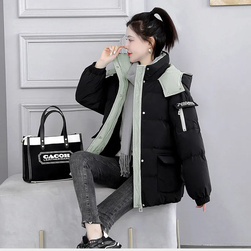 Cotton Clothing Female Short Style 2024 New Korean Version Of Bread Clothing Winter Loose Cotton-Padded Jacket Hat And Thick Cotton-Padded Jacket Coat - Image 3