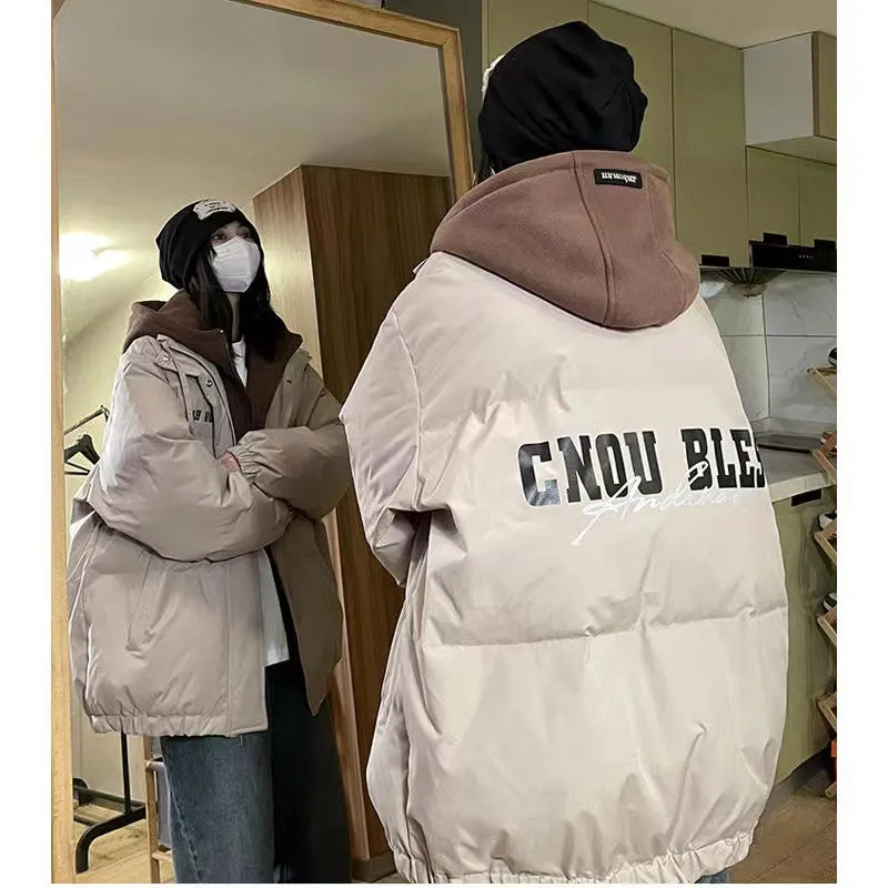 Street Oversize Cotton Clothes Female Winter New Students Fake Two Thick Cotton-Padded Clothes Leisure Retro Cotton-Padded Jacket - Image 5