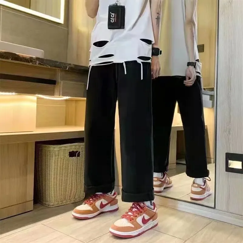 Znbbw High Street Jeans Male Personality Printed Hip Hop Fashion Clothing Straight Pants High Waist Y2K Jeans