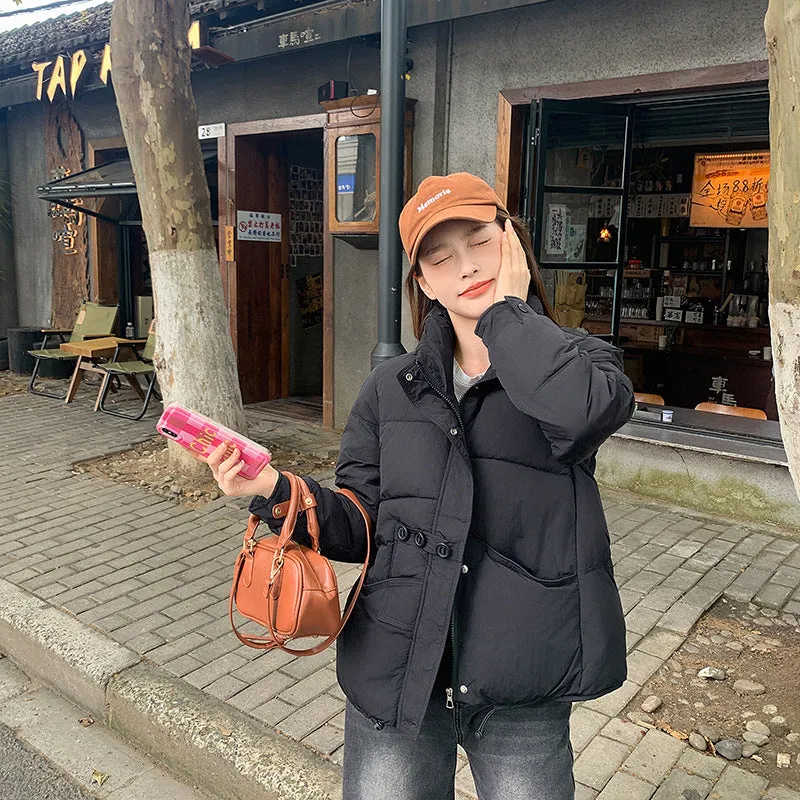 Money Three Button Cotton-Padded Clothes Show Thin Warm Coat Korean Version Leisure Autumn Winter Loose Fashion Versatile Small - Image 3