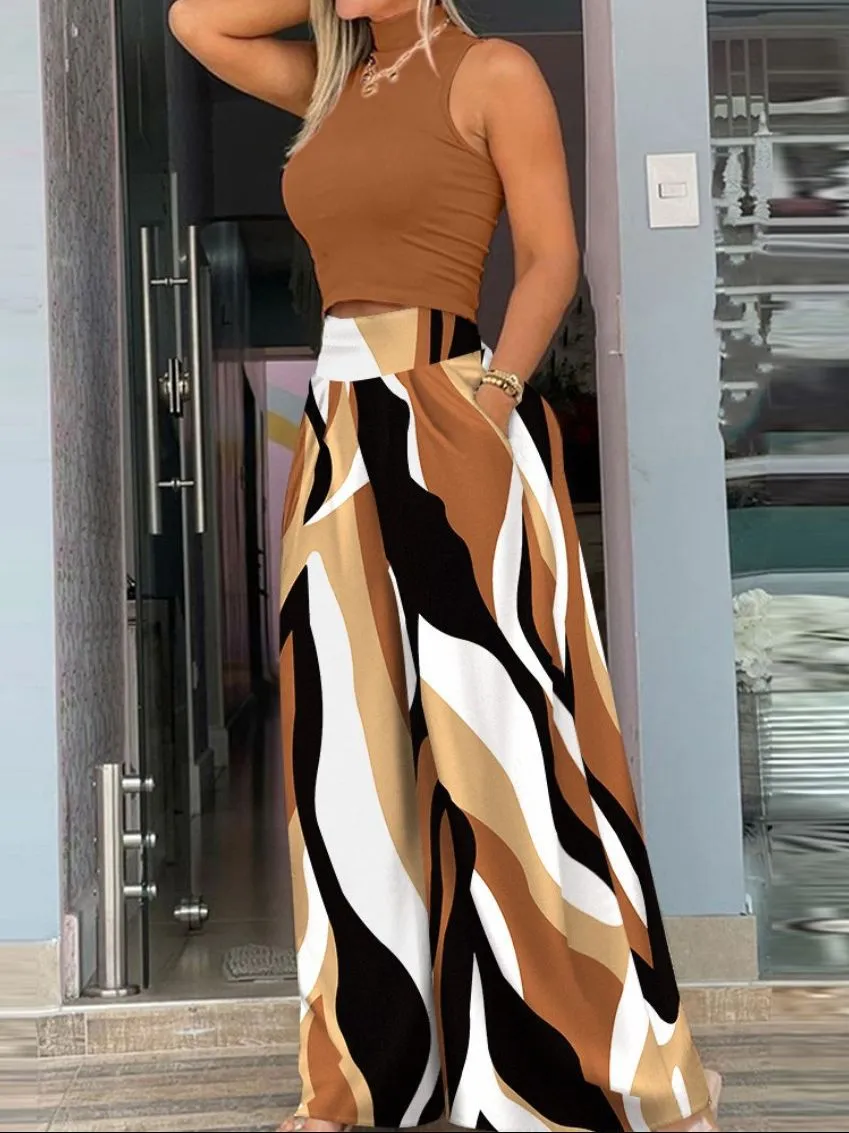 Znbbw Women's Fashion Style Independent Station Temperament Commuter Sleeveless Printed Fashion Suit - Image 8