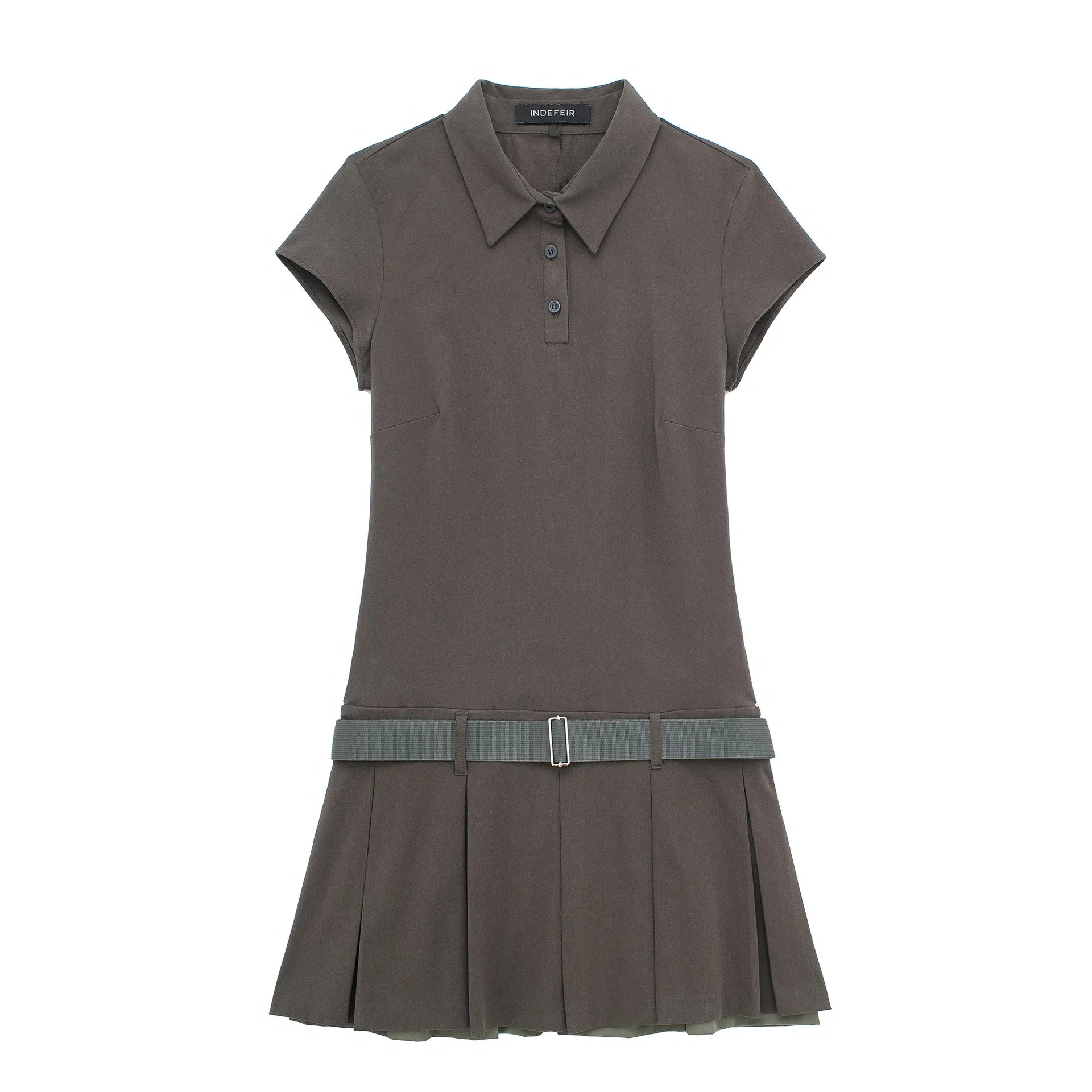 Znbbw New POLO Collar With Belt Short-Sleeved Mini Dress 3152313