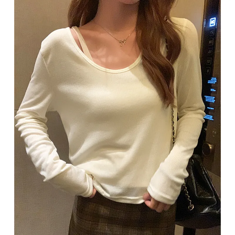 Goose Egg Collar Tencel Long-Sleeved T-Shirt Women Wear The New Soft Waxy Skin Bottoming Shirt In Spring - Image 5