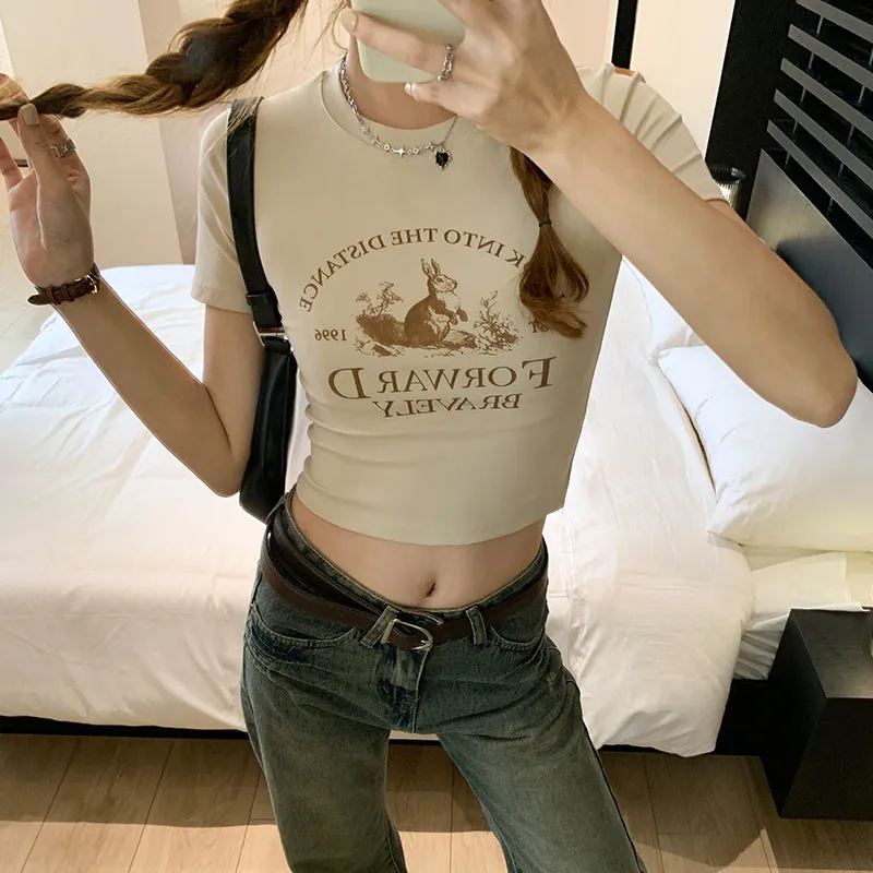 White Shoulder Short-Sleeved T-Shirt Female Designer Spice Girl Style Slim Summer T-Shirt Tight Short T-Shirt - Image 7