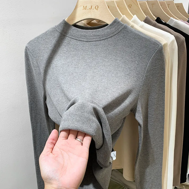 Znbbw Pat Small Standing Collar Bottomed Blouse Women's Autumn And Winter Thread Foreign Style New Elastic Soft Waxy Pro-Skin Grinding Coat - Image 7