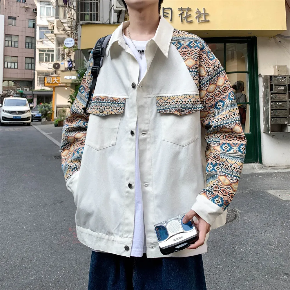 Male Spring And Autumn Design Sense Minority China-Fashion Ruffian Handsome Print Jacket Large Size Retro Niche Splicing Jacket Coat - Image 2