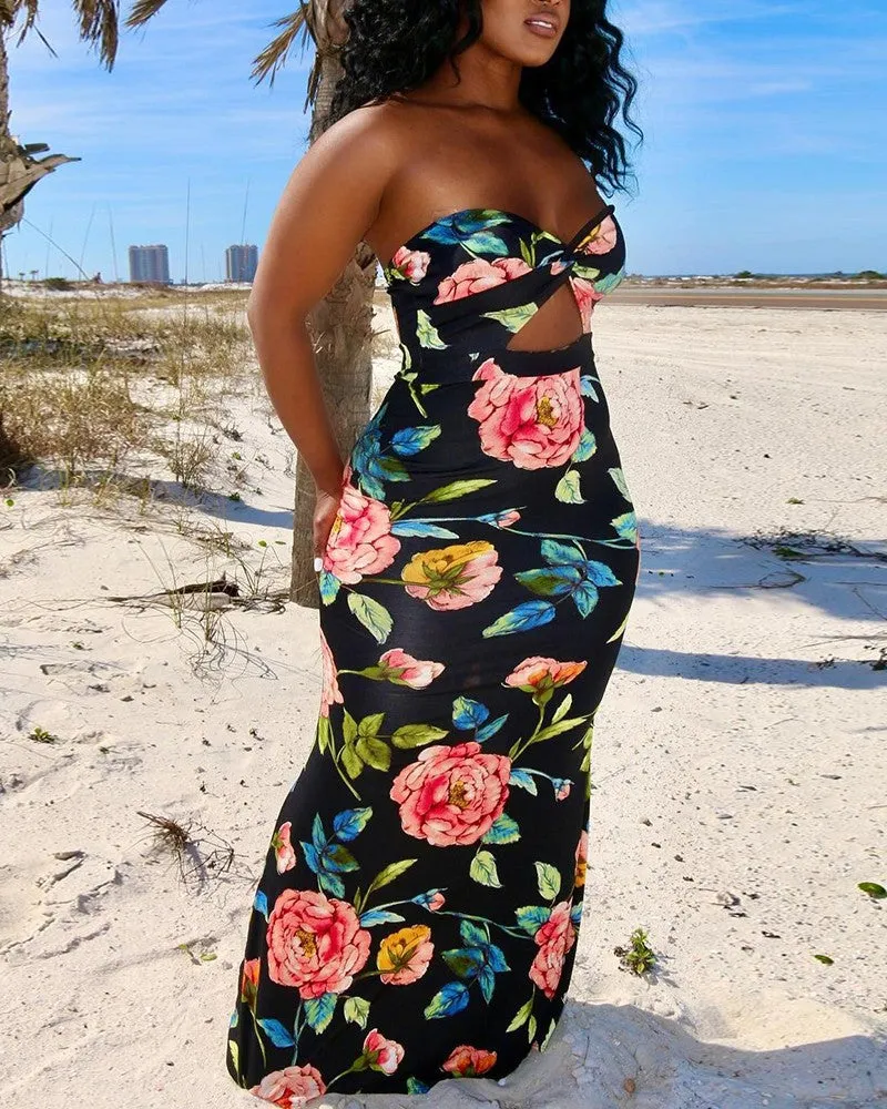 Znbbw New Fashionable Sexy Bare-Breasted Printed Dress