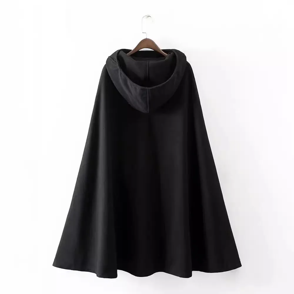 Znbbw And Winter 2024 New Women's Front Forked Woolen Coat With Hat And Cloak - Image 2