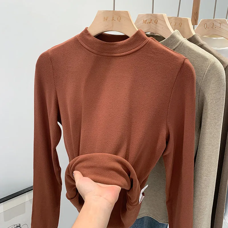 Znbbw Pat Small Standing Collar Bottomed Blouse Women's Autumn And Winter Thread Foreign Style New Elastic Soft Waxy Pro-Skin Grinding Coat