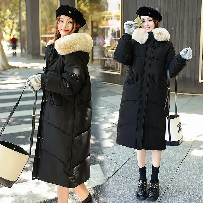 New Winter Milk Shout Down Cotton Suit Female Long Over The Knee Vitality Girl Big Hair Collar Cotton-Padded Jacket Jacket - Image 4