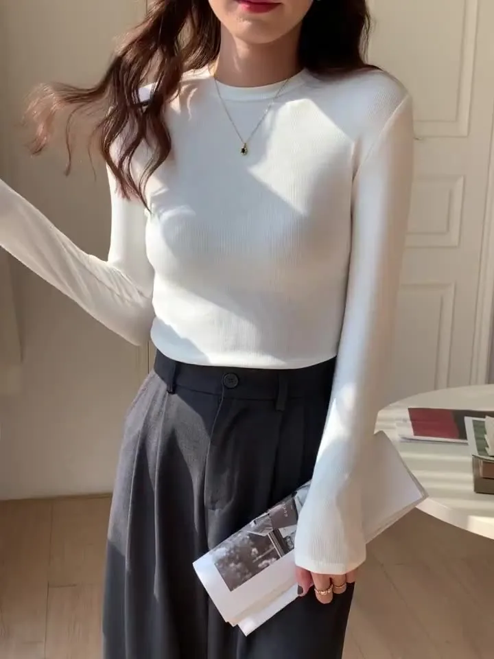 Znbbw Women Wear A Long-Sleeved White T-Shirt With A Half-High Collar To Show A Thin Blouse In Autumn And Winter - Image 11