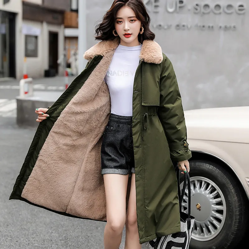2024, Cotton Jacket Women Long Over The Knee Korean Version Loose Plus Velvet And Thick Trench Coat Pie To Overcome The Overalls Student Coat Winter - Image 4