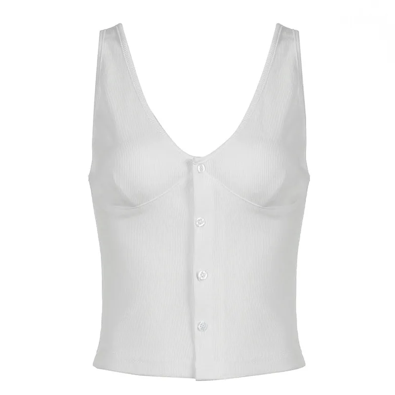 Hot Girls Sexy Temperament Row Button V Collar Waist Show Thin Sling Vest Women Pure Sexual Feelings To Wear A Small Coat