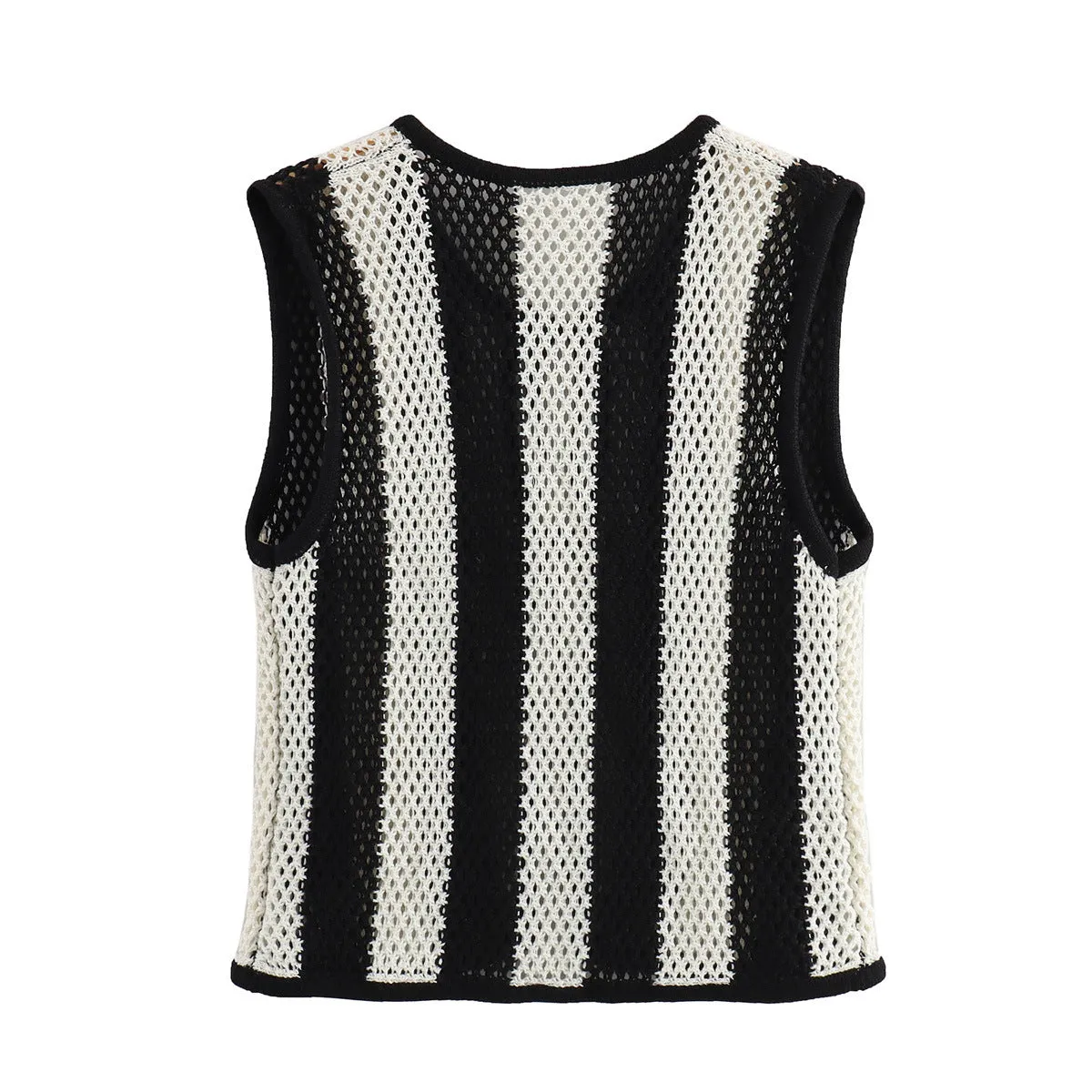 Znbbw New Black-And-White Splicing Belt Knitted Casual Loose Vest In Autumn