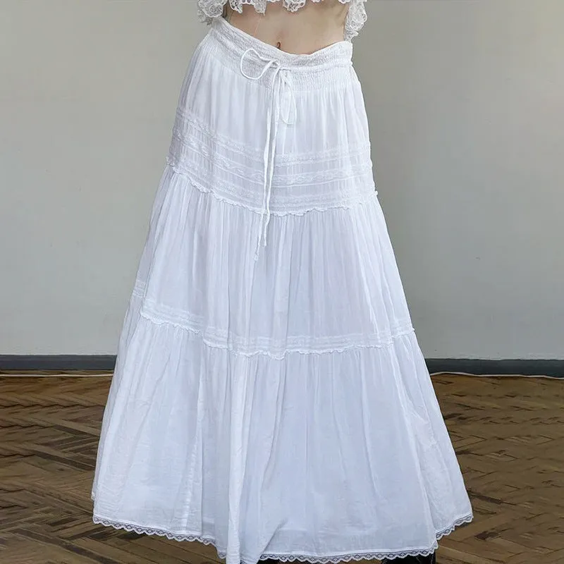 Lace Stitching All Kinds Of Thin Rope Tie White Skirt 2025 Temperament Simple Half Skirt In Early Autumn - Image 3