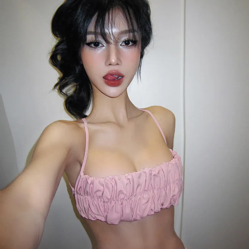 Znbbw Autumn New Sexy Hot Girl Vest Street Trend Slim Chest Pleated Halter Top - Image 6