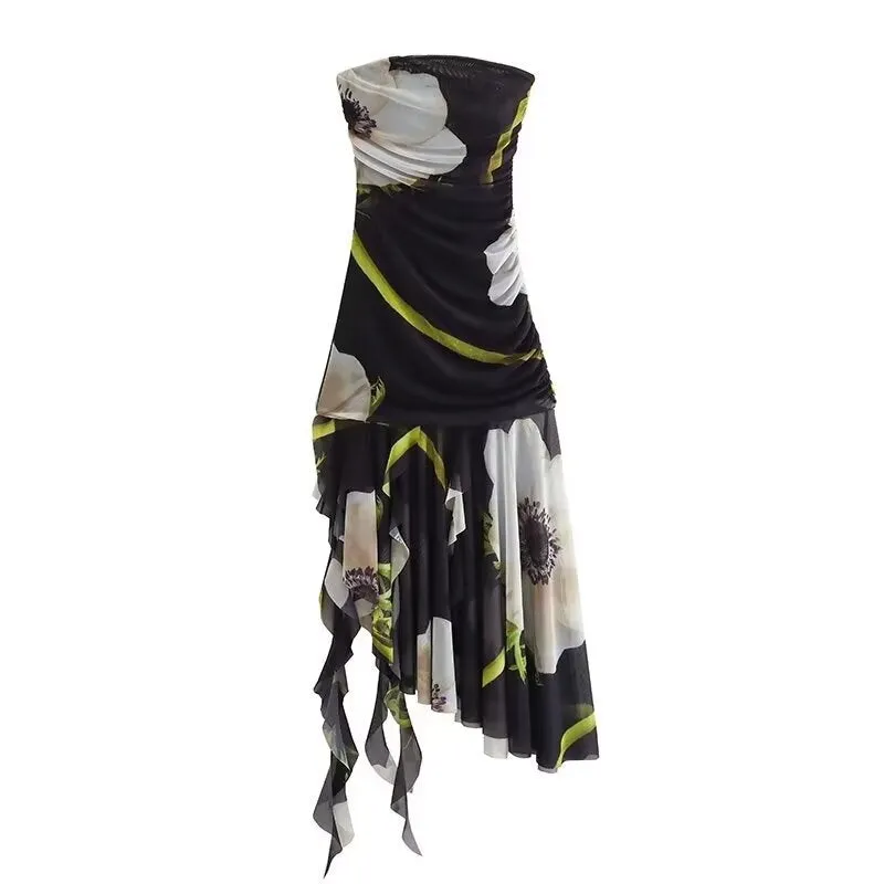 Znbbw New Summer Dress With Printed Silk Mesh And Chest Pleats 5039267