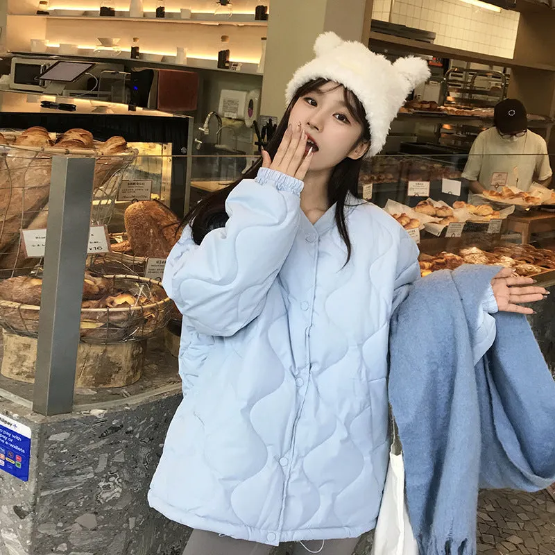 Fragrant Wind Without Collar Diamond Down Cotton Clothes Women Winter Super Good-Looking Short Round Collar Thick Coat Design Sense Cotton-Padded Clothes - Image 4