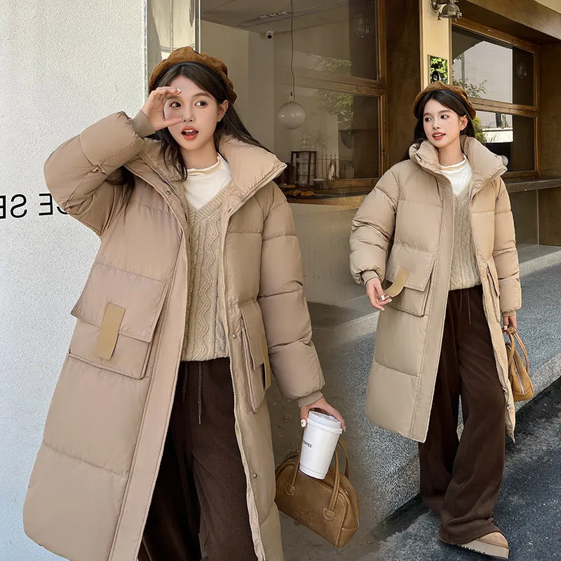 Winter New Thickened Loose Long Knee Cotton-Padded Coat Korean Version Of Student Hooded Large Pocket Cotton-Padded Coat - Image 4