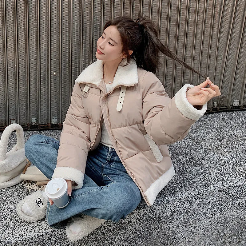 Lamb Wool Cotton Coat Female Winter Gentle Wind Milk Shout Shout Add Thick Warm Collar Bread Clothes Down Cotton Coat - Image 2