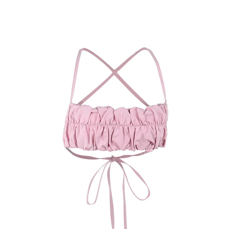 Znbbw Autumn New Sexy Hot Girl Vest Street Trend Slim Chest Pleated Halter Top - Image 2