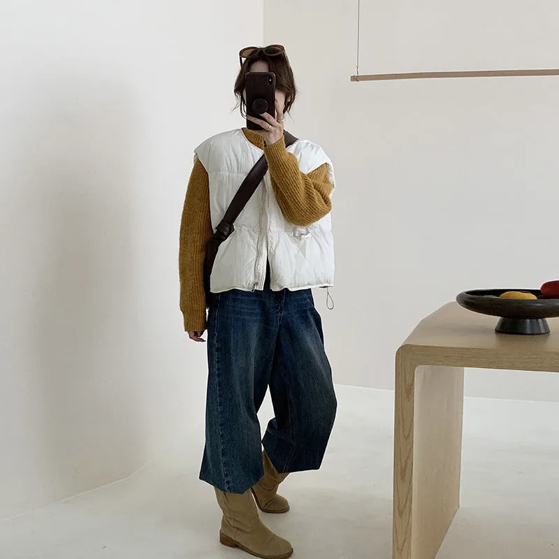 Korea Autumn And Winter New Pumpkin High Fluffy Cotton-Padded Jacket Vest Female Leisure Loose Small Bread Clothes Sleeveless Horse Clip - Image 2