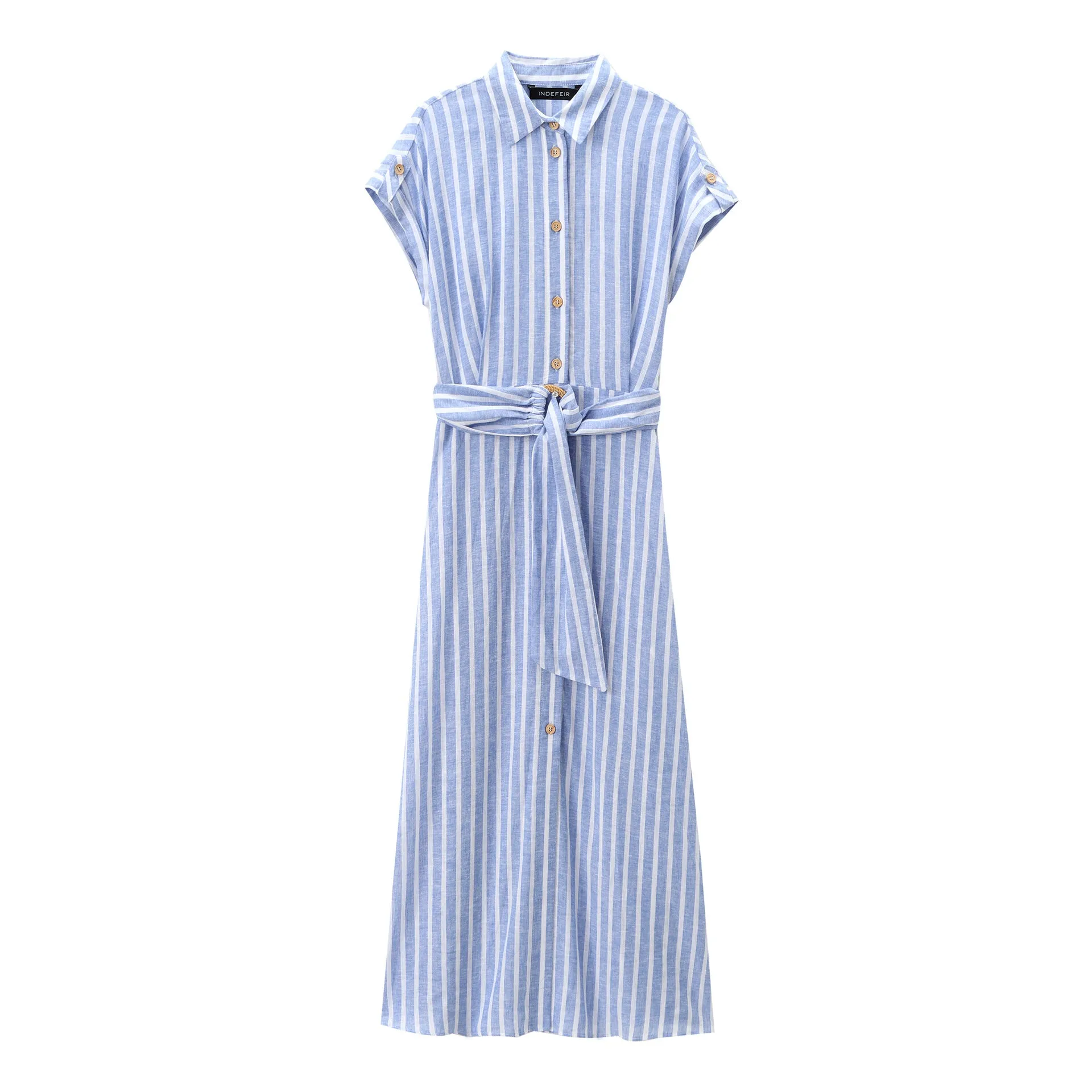 Znbbw New Striped Blended Medium-Length Shirt Dress 8282821