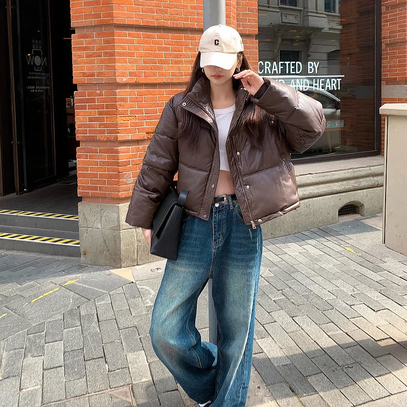 Wears Down Cotton Jacket Female 2024 New Short PU Leather Winter Coat Small Padded Clothes Padded Jacket Female - Image 6