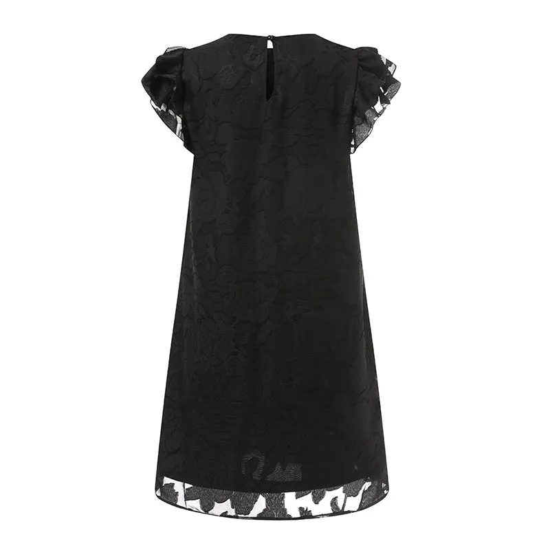 Znbbw Summer New Multi-Sleeved Isn Casual Back Collar Slit Medium-Length Jacquard Dress