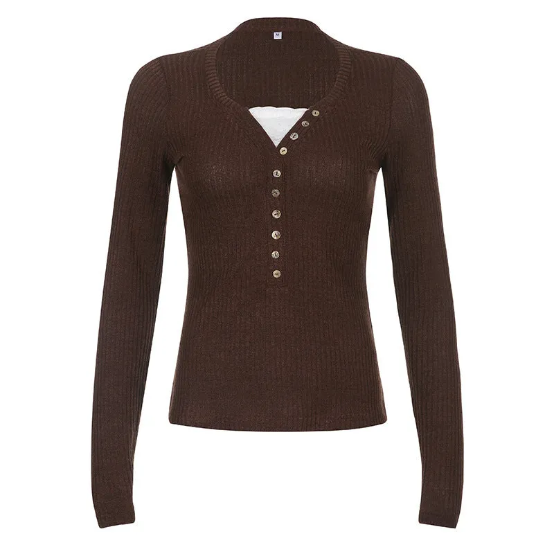 Slim And Slim Internet Celebrity Fashion Brown Knitted Spliced Lace Blouse In The Fall Of 2024