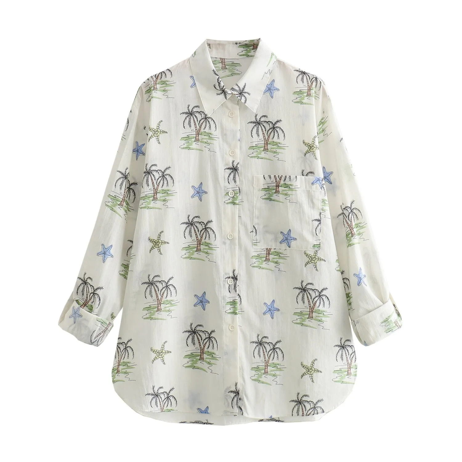 Znbbw New Poplin Printed Loose Version Casual Shirt 5216048