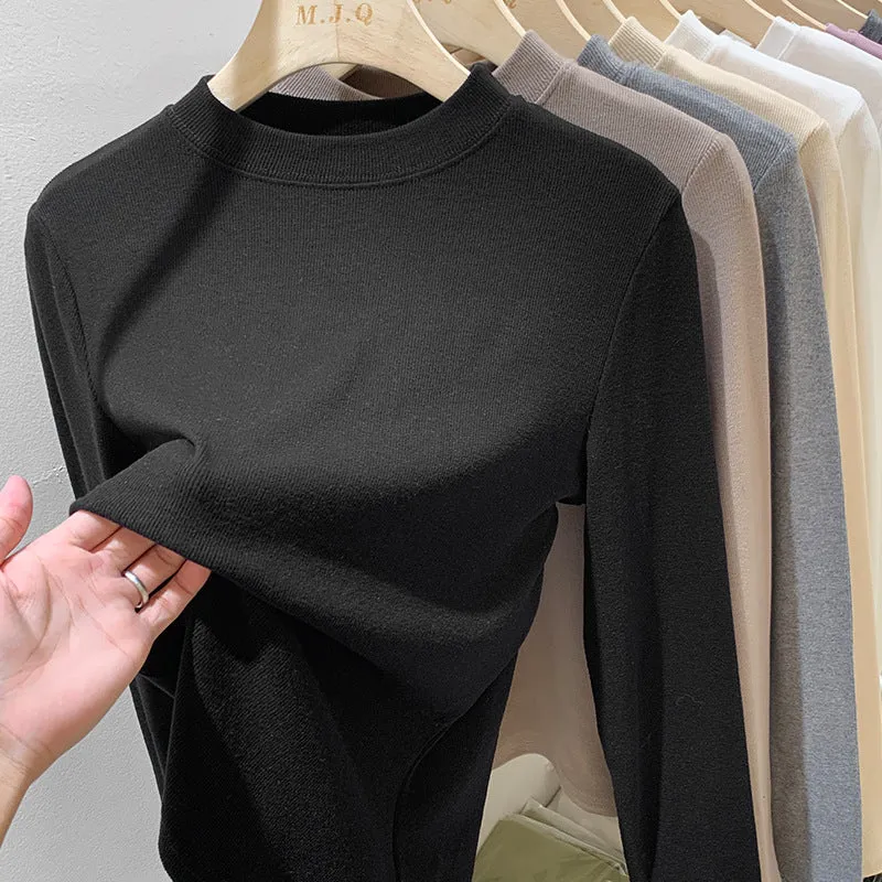 Znbbw Pat Small Standing Collar Bottomed Blouse Women's Autumn And Winter Thread Foreign Style New Elastic Soft Waxy Pro-Skin Grinding Coat - Image 6