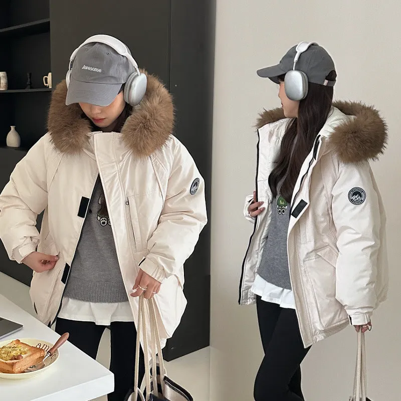 Jacket Female Winter New 2024 Small Couples Overalls Down Cotton Suit Big Wool Collar Pie To Overcome The Thick Coat - Image 4