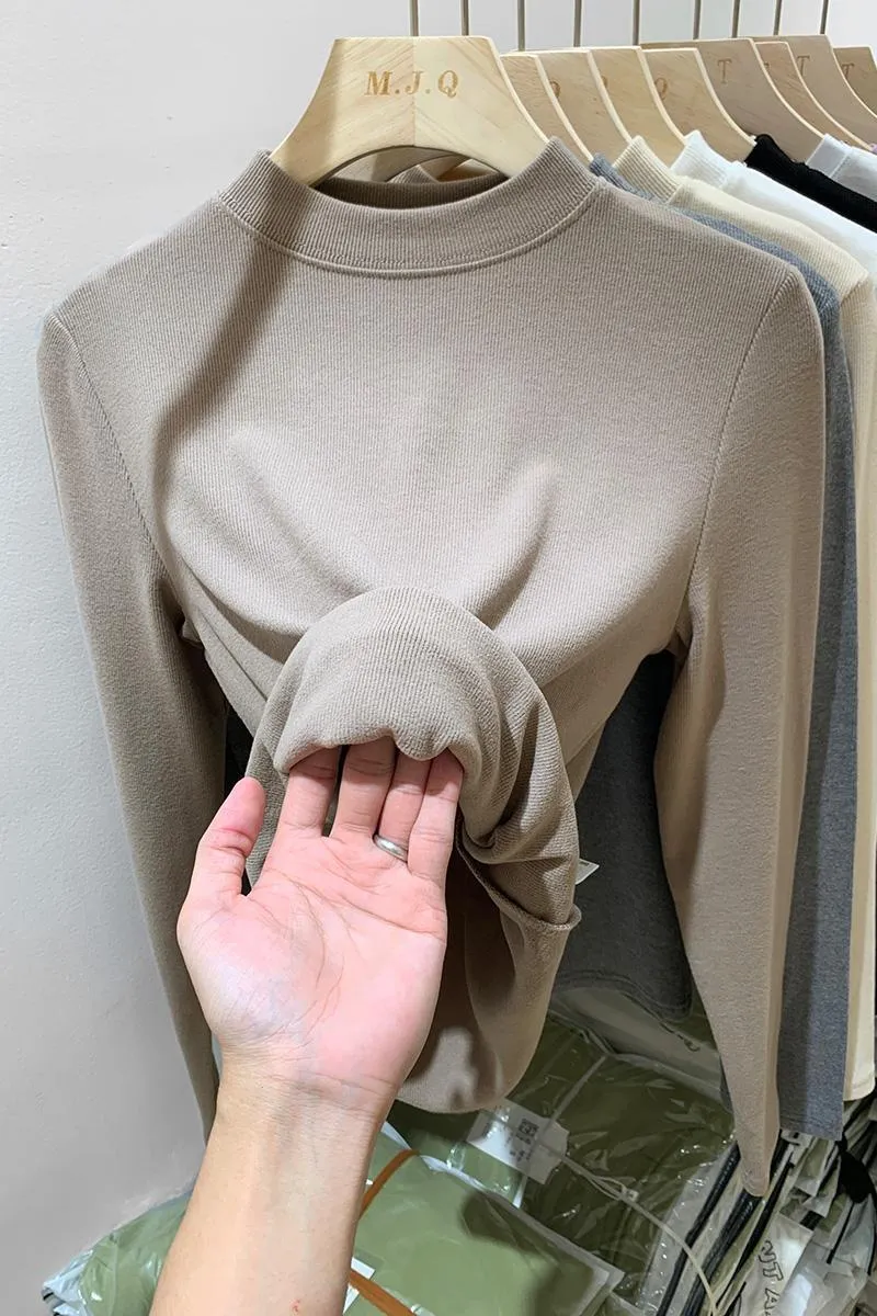 Znbbw Pat Small Standing Collar Bottomed Blouse Women's Autumn And Winter Thread Foreign Style New Elastic Soft Waxy Pro-Skin Grinding Coat - Image 14