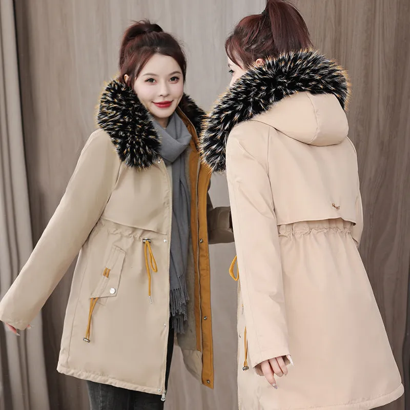 Winter Down Cotton Jacket Women's Long Coat Ins Cotton-Padded Jacket Big Wool Collar Collect Waist Tooling Plus Velvet Pie To Overcome - Image 2