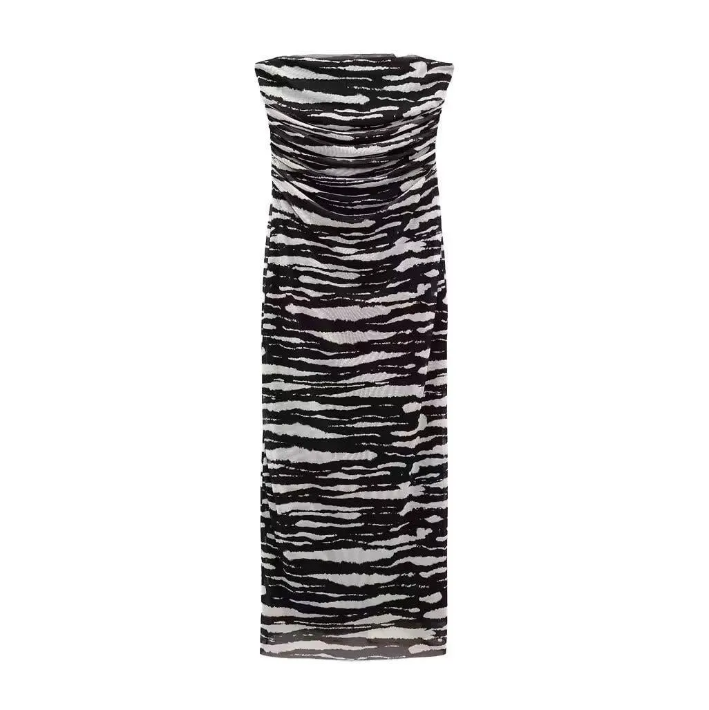 Znbbw Autumn And Winter Women's Wear New Printed Silk Mesh Breast Dress 840587 - Image 10