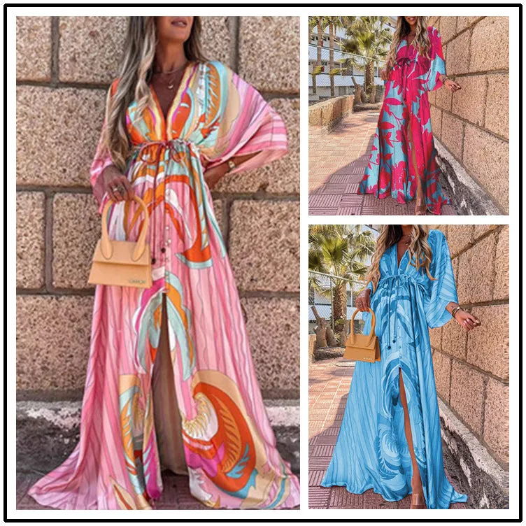 Znbbw Autumn New Wish Sexy V-Tie Single-Breasted Floral Beach Dress - Image 13