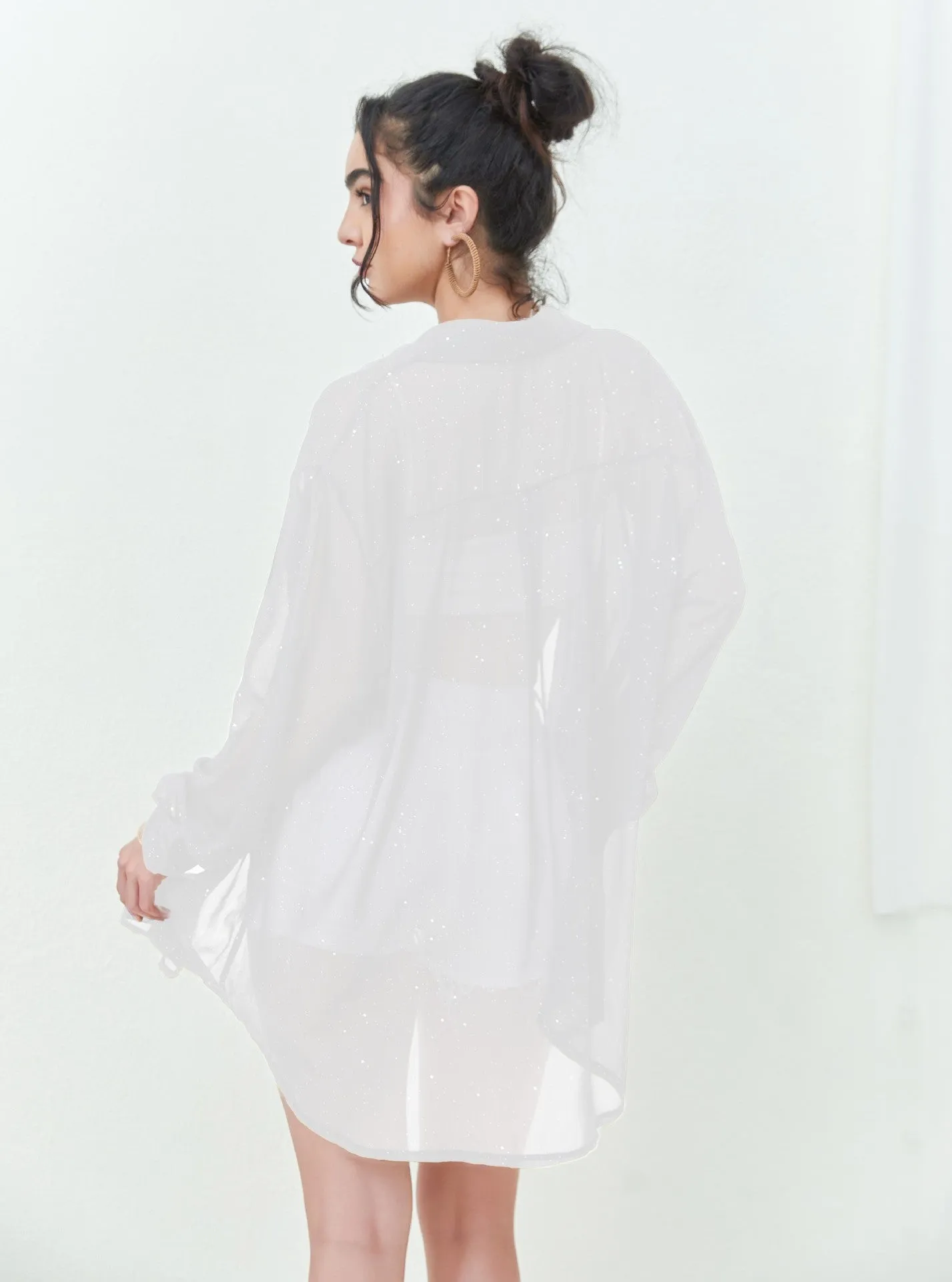 Znbbw Women's Wear Popular Fashion Long-Sleeved Thin Lapel Sequined Shirt Leisure Shirt - Image 3