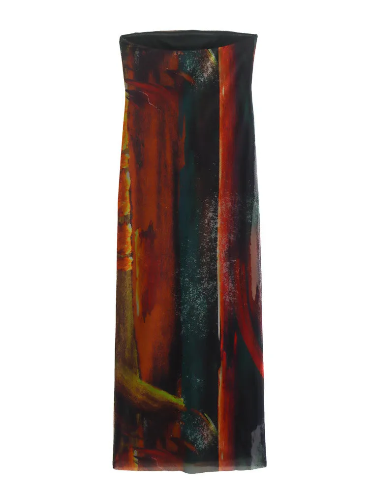 Znbbw And Winter New Style Printed Silk Mesh Slim And Breast Style Long Dress - Image 3