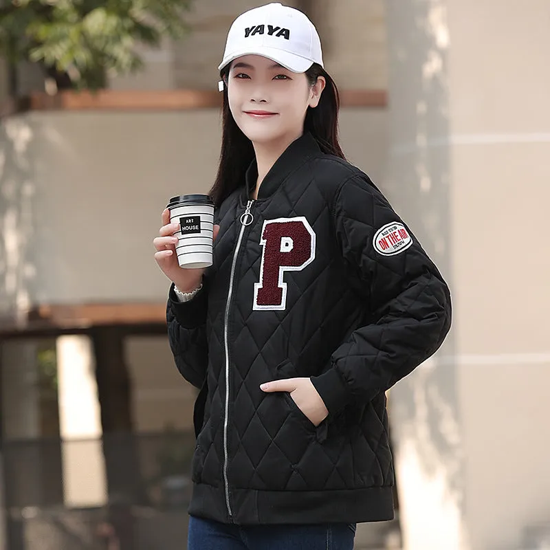 Winter Retro Hong Kong Style Loose Diamond Baseball Clothes Cotton-Padded Coat Female Popular Logo Light Cotton-Padded Coat - Image 2