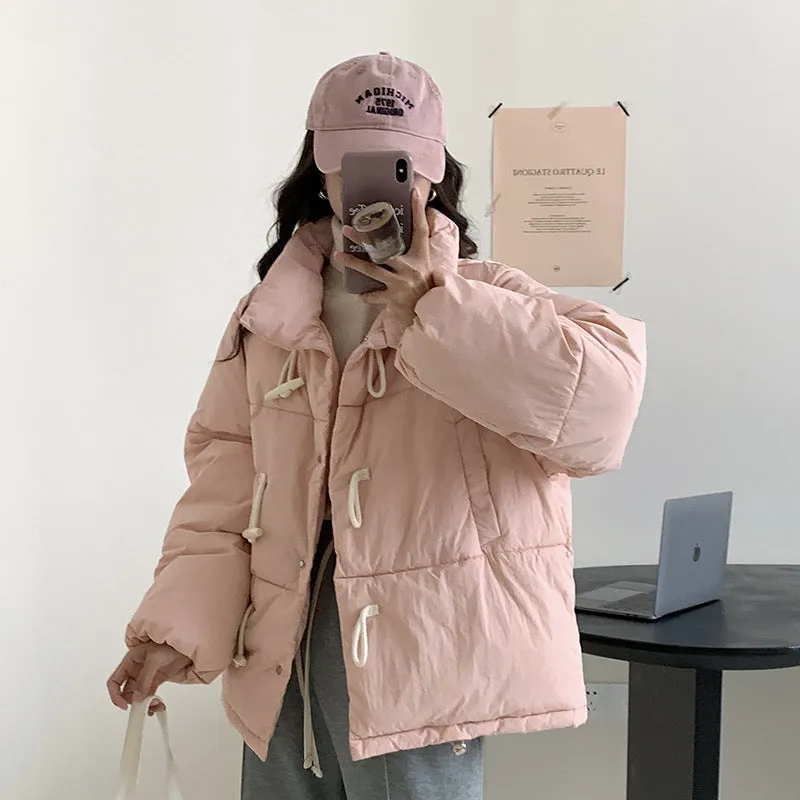 New Winter Down Cotton Jacket Women's Short Jacket Small Korean Horn Button Milk Fufu Cotton-Padded Jacket - Image 2